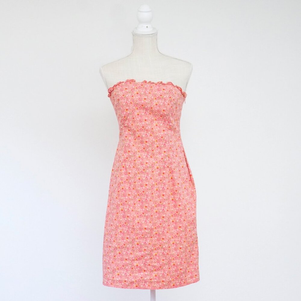 Vintage 90s Pink Dainty Floral Print Strapless Dress M
